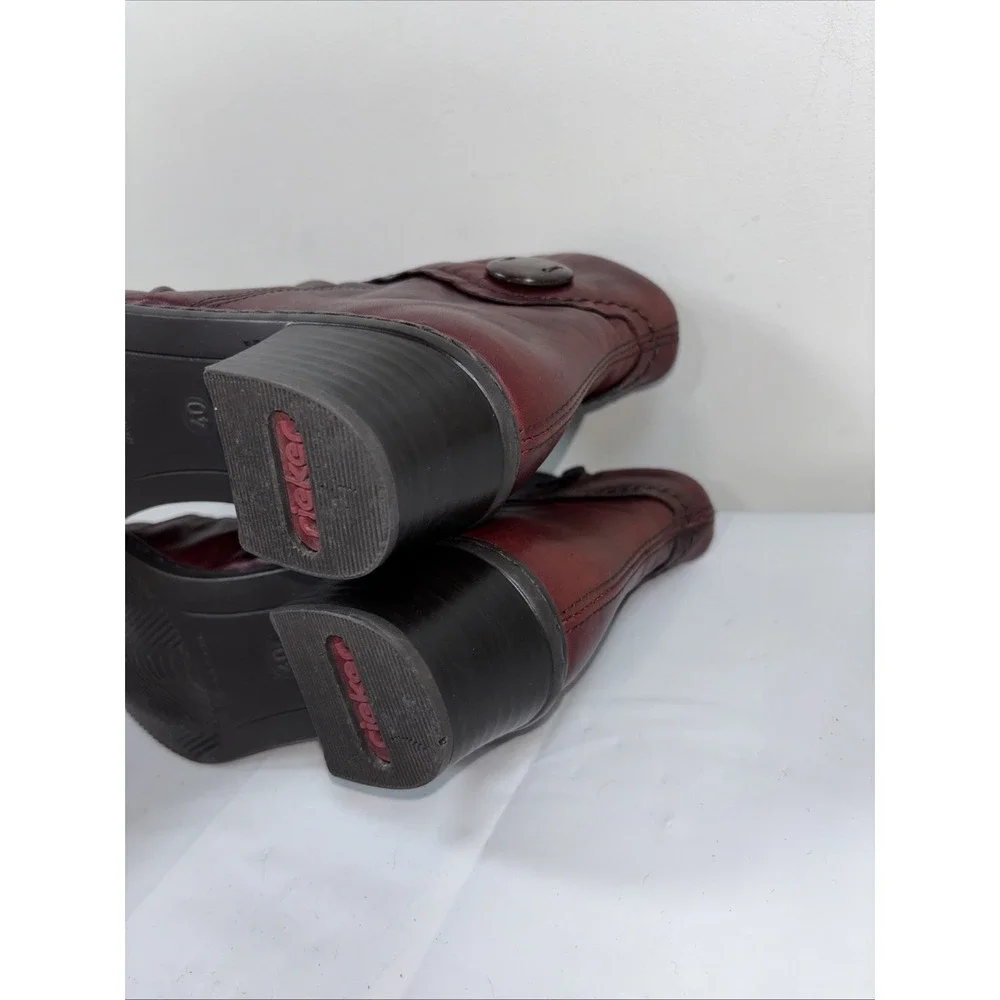 Rieker Kendra 40 Burgundy Soft Leather Ankle Boots Slouch‎ Shoes Zip Up Comfort